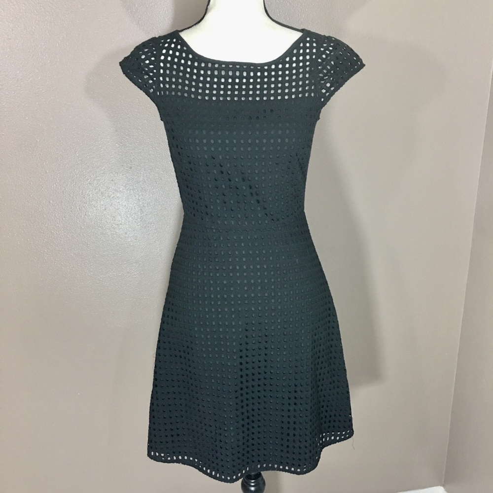 J. Crew Black Eyelet Fit-and-Flare Mini Dress